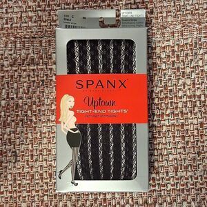 SPANX Uptown Tight End Tights Black Tuxedo Stripe Patterned Body Shaping Size C